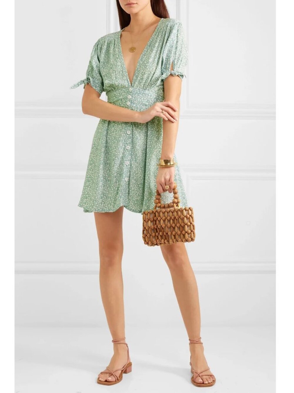 NWT New Faithfull the Brand Marianne Floral-Print Mini Dress In Seafoam Size 4